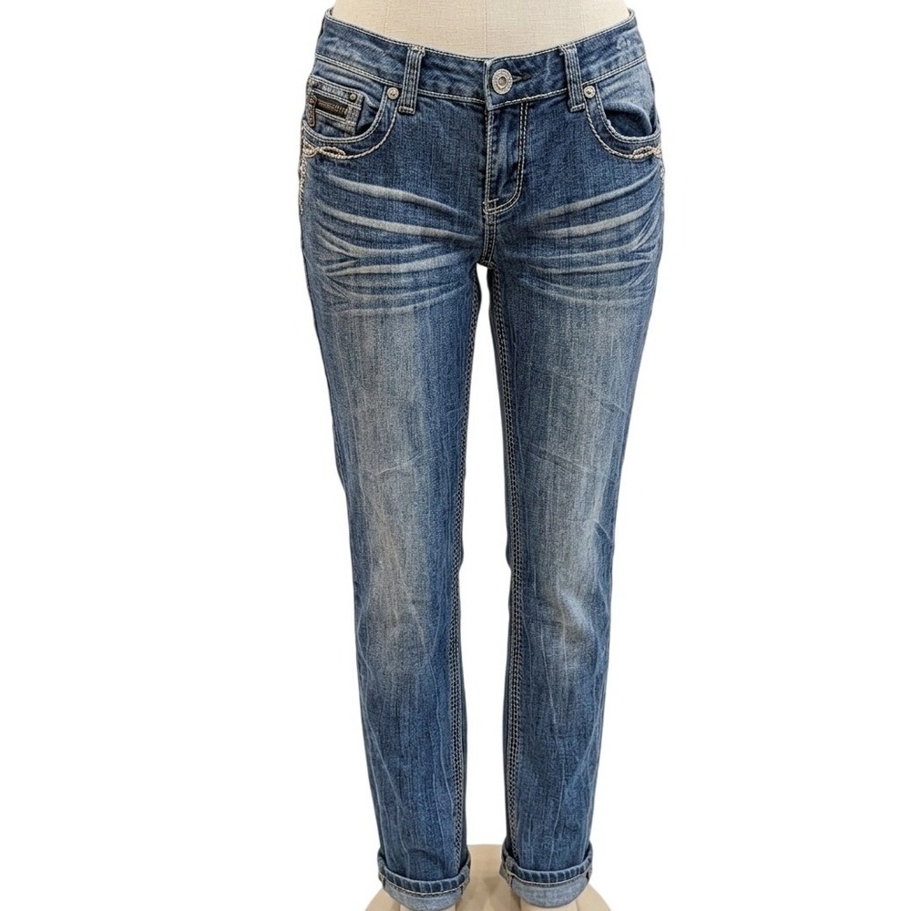 Twentyone Black by Rue21 Curvy Slim Bootcut Jeans Medium Wash Sequin Pock 9/10R‎